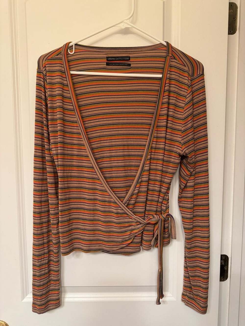 Urban Outfitters Wrap Top Size L Striped Long Sleeve